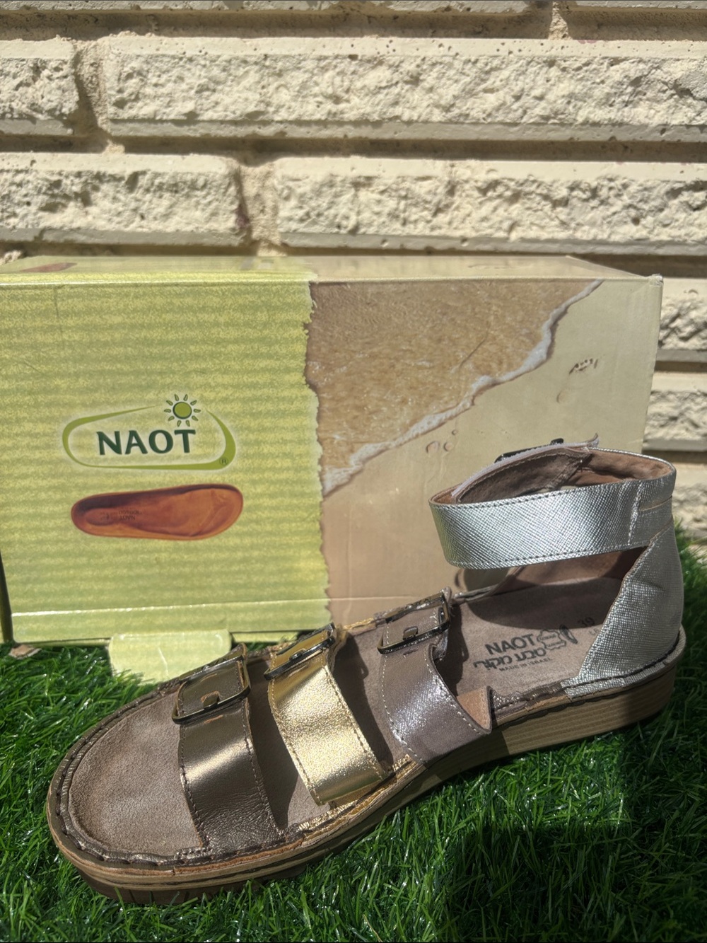 Naot Women Metallic Gold and Silver Strappy Sandal